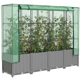 vidaXL Strat &icirc;nălțat cu husă de seră, aspect ratan, 160x40x138 cm 4015858