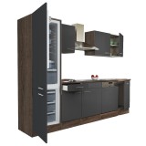 Yorki 280 &ndash; mobilier de bucătărie cu corp din stejar Yorki, cu fațade antracit cu finisaj satinat, cu frigider cu congelator &icirc;n partea de jos, fără bl