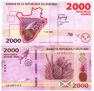 Burundi 2 000 2000 Francs 2023 P-52 UNC foto