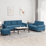 vidaXL Set de canapele cu perne, 3 piese, albastru, catifea 3202269