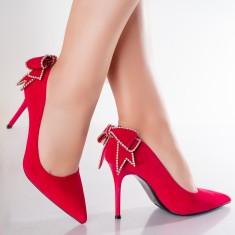 Pantofi dama cu toc Rosii din Piele Ecologica Intoarsa Valiri, 35