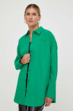 R&eacute;sum&eacute; camasa din bumbac femei, culoarea verde, cu guler clasic, relaxed