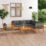 Cumpara ieftin Set mobilier grădină cu perne gri, 7 piese, lemn masiv de tec