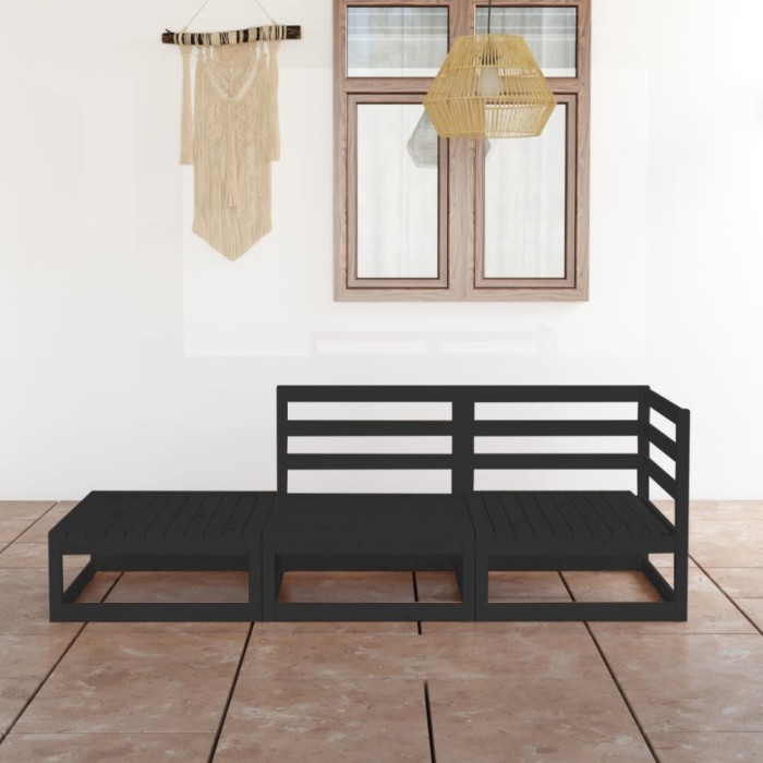 Gossi set mobilier de gradina, 3 piese, negru, lemn masiv de pin