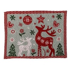 Servet de masa, flippy, model ren si globuri, tematica craciun, prosop pentru masa, 47x33 cm, bumbac si fibre sintetice, rosu