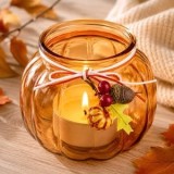 Suport din Sticla Dovleac pentru Lumanare Tip Pastila &Oslash;13x13,5cm, CMCLASS