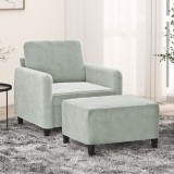 Gossi fotoliu canapea cu taburet, gri deschis, 60 cm, catifea