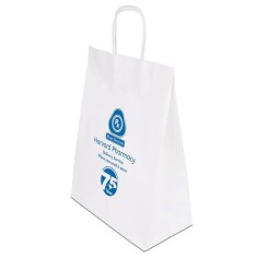 Sacose din Hartie Alba Personalizate, 25x14x30.5 cm, 1 Culoare Fata, 90 g/m?, Maner Sfoara, Sacose din Hartie Personalizate, Pungi Hartie Personalizat foto