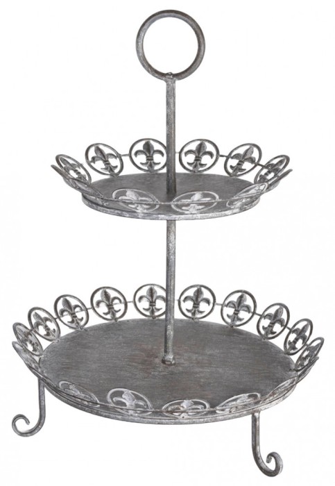 Etajera cu doua niveluri din fier forjat antik grey AJA338