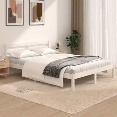 vidaXL Cadru de pat mic dublu, alb, 120x190 cm, lemn masiv de pin 810401 foto