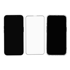 Husa transparenta tip Bumper + Folie de sticla securizata, full cover, duritate 9H, pentru iPhone 13 Pro, Neagra