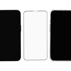 Husa transparenta tip Bumper + Folie de sticla securizata, full cover, duritate 9H, pentru iPhone 13 Pro, Neagra