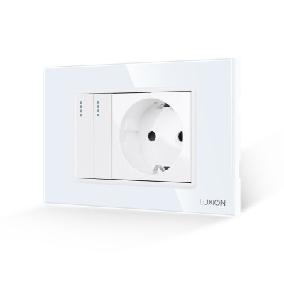 Intrerupator Dublu + Priza cu Rama din Sticla LUXION, Standard Italian, 3M SmartElectro IntelligentHouse foto