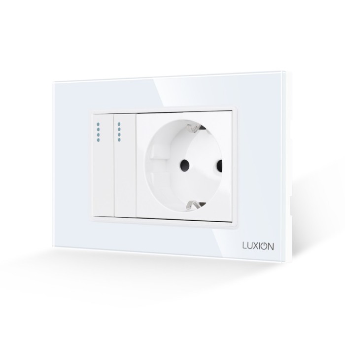 Intrerupator Dublu + Priza cu Rama din Sticla LUXION, Standard Italian, 3M SmartElectro IntelligentHouse