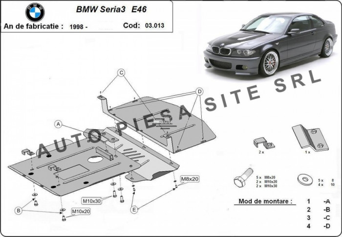 Scut metalic motor BMW Seria 3 E46 fabricat in perioada 1998 - 2004 APS-03,013