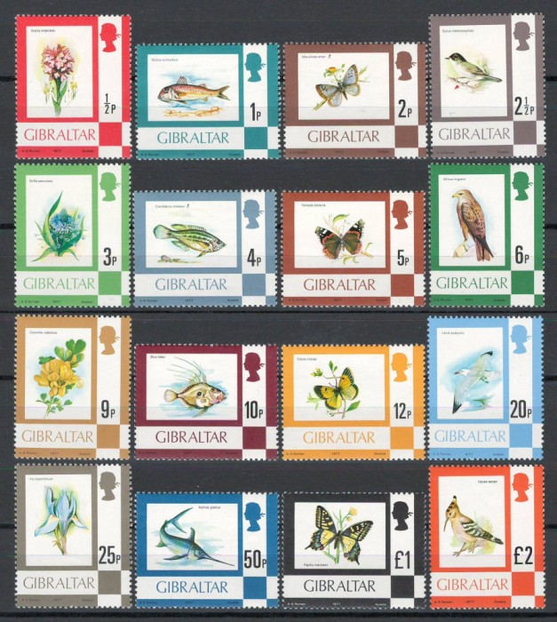 Gibraltar 1977 Mi 348/63 I MNH - Flora si Fauna