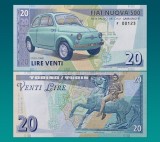 !!! BANCNOTA MATEJ GABRIS - FIAT 500 , 20 LIRE 2025 - UNC