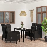 VidaXL Set masă pentru grădină, 5 piese, cu perne, negru