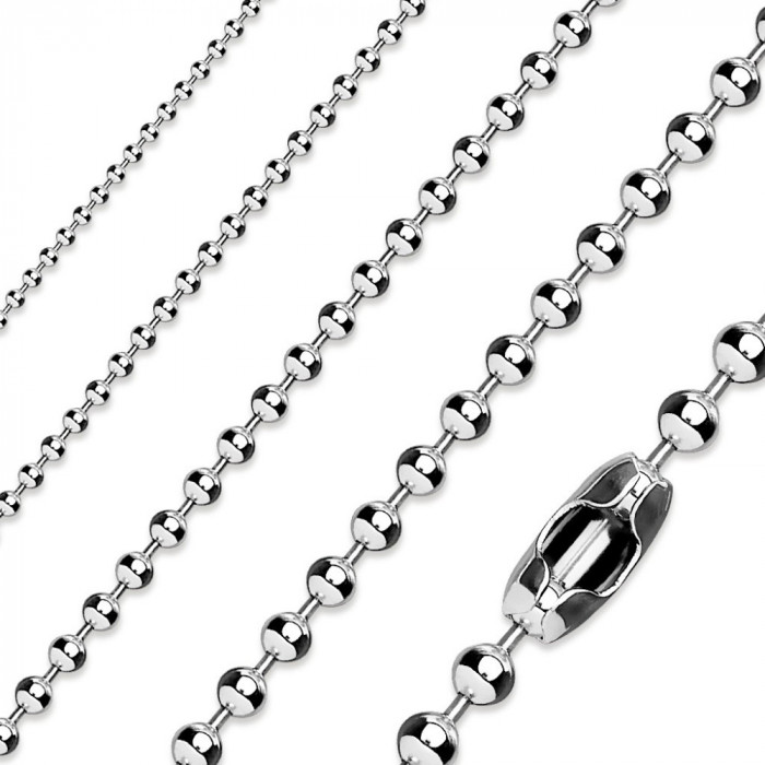 Lanț din oțel inox de culoare argintie, bile lucioase - Grosime: 3 mm, Lungime: 435 mm