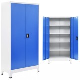 Cumpara ieftin Dulap de birou, metal, 90 x 40 x 180 cm, gri și albastru