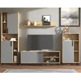 Biblioteca living Cantal, stejar artisan + gri, 259 cm, 3C