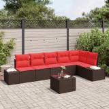 vidaXL Set de canapele pentru grădină cu pernă 7 pcs Maro poliratan 3347094