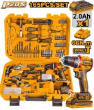 Cumpara ieftin Set de unelte 165 piese cu bormasina cu percutie 20V, 66Nm, cu acumulator si incarcator, INGCO HKTHP11651