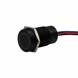 Buton tactil piezoelectric SPST 16mm, metalic negru, LED rosu verde, NO, 12-24V DC, 0.2A, IP67, cu retinere
