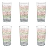 Set 6 Pahare din Sticlă Transparentă, 250ml, Design Triunghiular cu Linii Colorate, CMCLASS