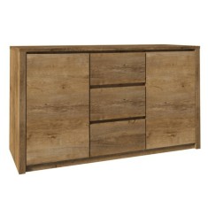 Comoda, 2 usi, 3 sertare, pal stejar lefkas Montana, 140x80x43 cm