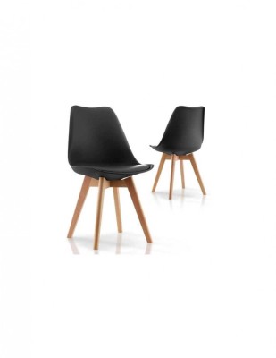 Set 2 buc scaun negru stil Scandinav cu picioare din lemn de Fag, sezut din PP si perna din piele ecologica, 49 x 43 x 82 cm foto