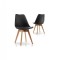 Set 2 buc scaun negru stil Scandinav cu picioare din lemn de Fag, sezut din PP si perna din piele ecologica, 49 x 43 x 82 cm