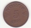 Norvegia 5 ore 1952, primul an de batere - Haakon VII- KM# 400, Sch&ouml;n# 51., Europa, Bronz