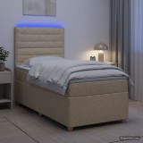 Cumpara ieftin Pat boxspring cu saltea cu benzi LED Crem 80 x 200 cm Tesatura