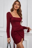 X690-81 Rochie scurta casual cu decolteu patrat si petrecuta in fata, L/XL, M, M/L, S/M