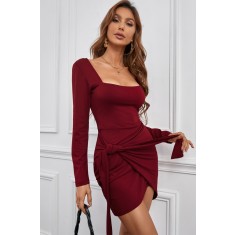 X690-81 Rochie scurta casual cu decolteu patrat si petrecuta in fata