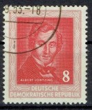 DDR , RDG , GERMANIA -1952 COMPOZITORI ,ALBERT LORTZING ,STAMPILAT FILIGRAM RAR