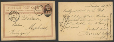 Great Britain 1876 Victorian Postcard Postal Stationery Malines Belgium DB.551 foto