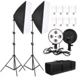 Cumpara ieftin Kit 2 softbox geanta de transport, montura penntru 4 x soclu prindere E27, 8x bec LED 20W, Andoer