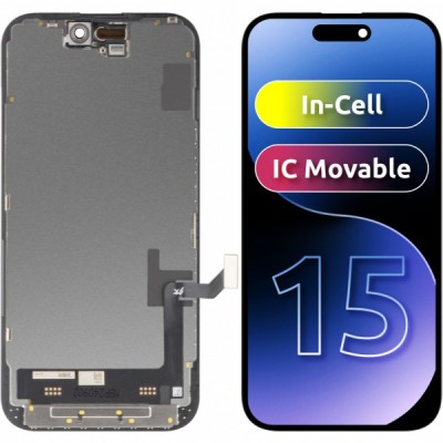 Display cu Touchscreen JK pentru Apple iPhone 15, cu Rama, Versiune LCD In-Cell IC Movable, Negru foto