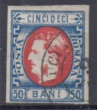 ROMANIA 1869 LP 29 b REGELE CAROL I CU FAVORITI VALOAREA 50 BANI STAMPILAT POINCON