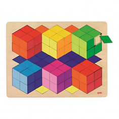 Puzzle Efecte 3D Goki, 40 x 30 x 0.8 cm, 86 piese, lemn, 3 ani+