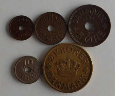 Lot monede Danemarca - 1/2/5/10 Ore și 2 Kroner foto