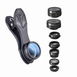 Cumpara ieftin Set lentile 7 in 1 profesionale Apexel DG7, prindere filet 17mm, 7 in 1 Super Wide, Telephoto, Macro, Fisheye, CPL, Caleidoscop cu clip universal pent