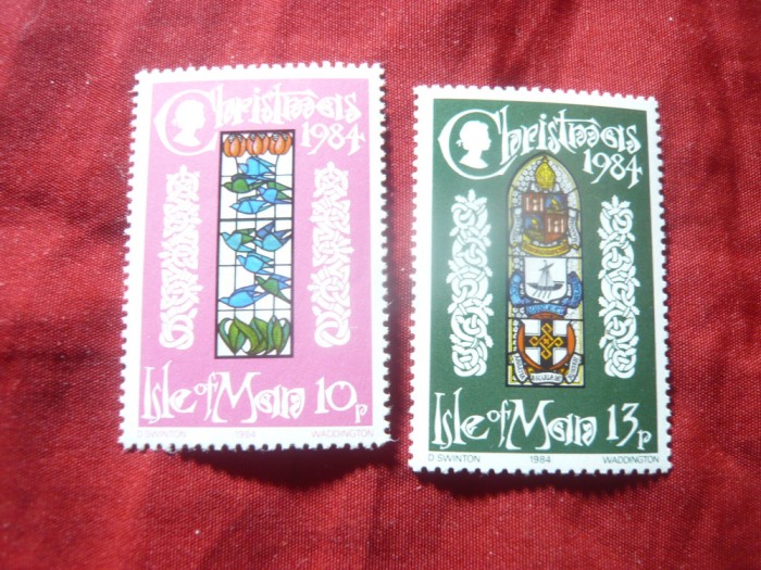 Serie Insula Man 1984 - Craciunul - Vitralii , 2 valori