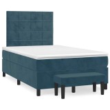 Cumpara ieftin Pat box spring cu saltea, albastru inchis, 120x200 cm, catifea