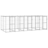 Padoc caini de exterior cu acoperis, 12,1 m&sup2;, otel galvanizat GartenMobel Dekor, vidaXL