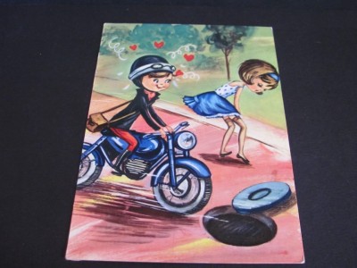 Carte Poștală Franța &amp;ndash;Motocicletă Ilustrație Vintage foto
