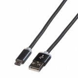 Cablu USB la micro USB pentru incarcare cu indicator LED 1m Negru, Roline 11.02.8318