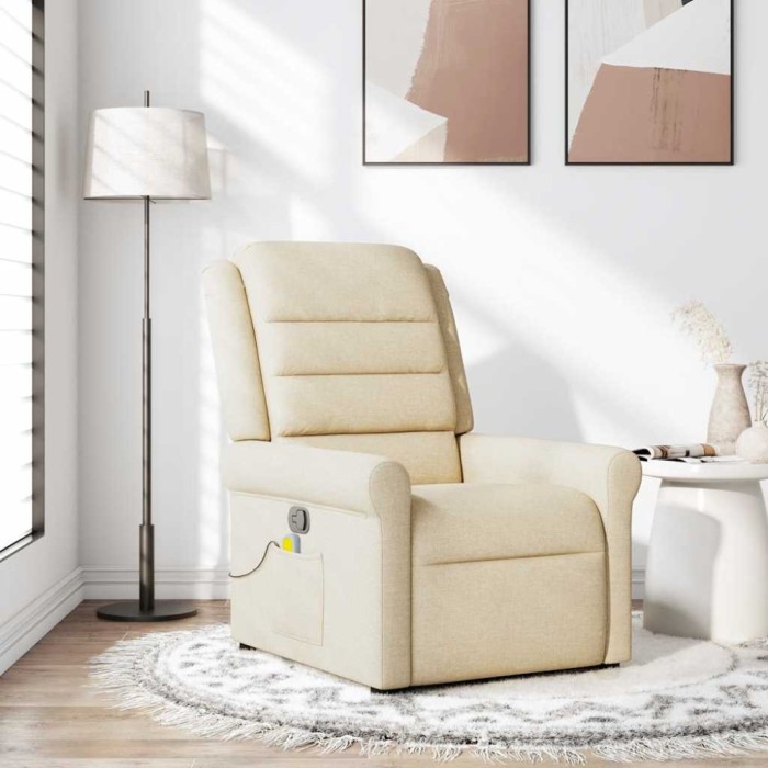 vidaXL Fotoliu rabatabil de masaj, crem, material textil 4015654